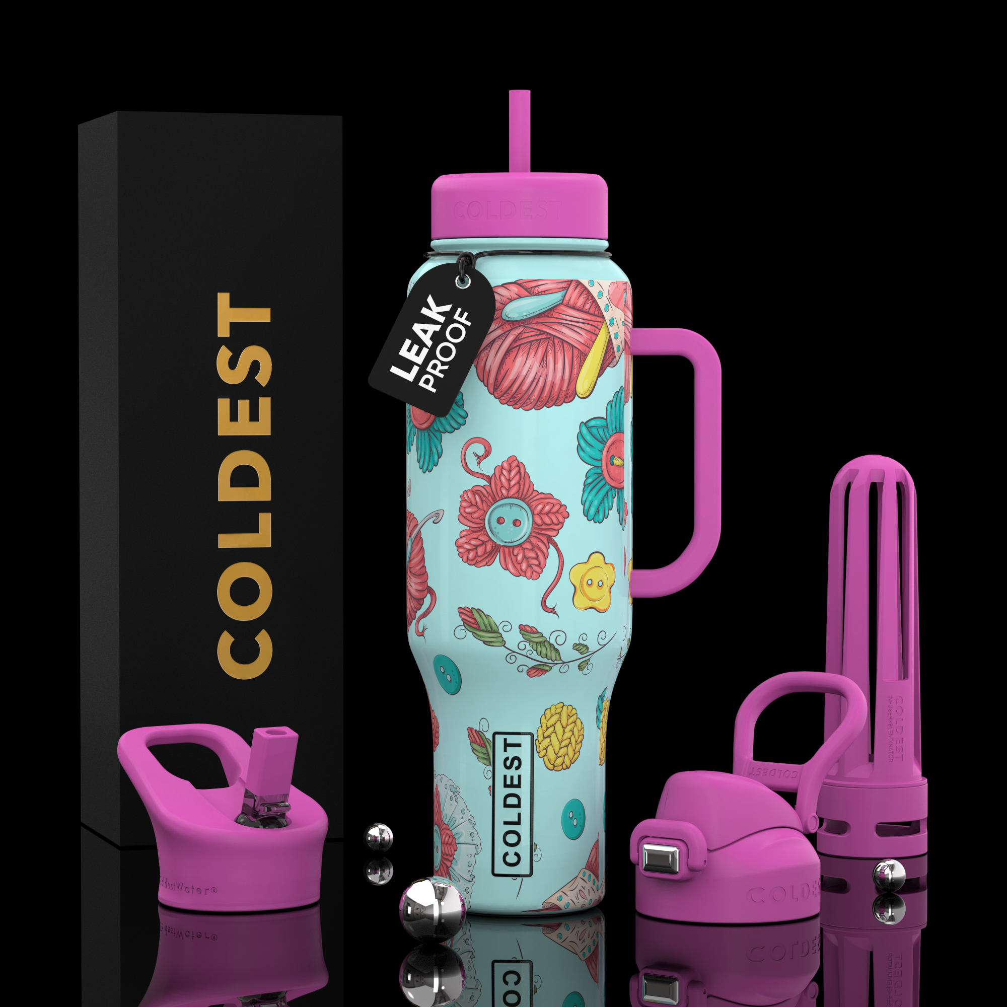 COLDEST 46oz Limitless Ultra v8 | Insulated Water Bottle with 3 Lids