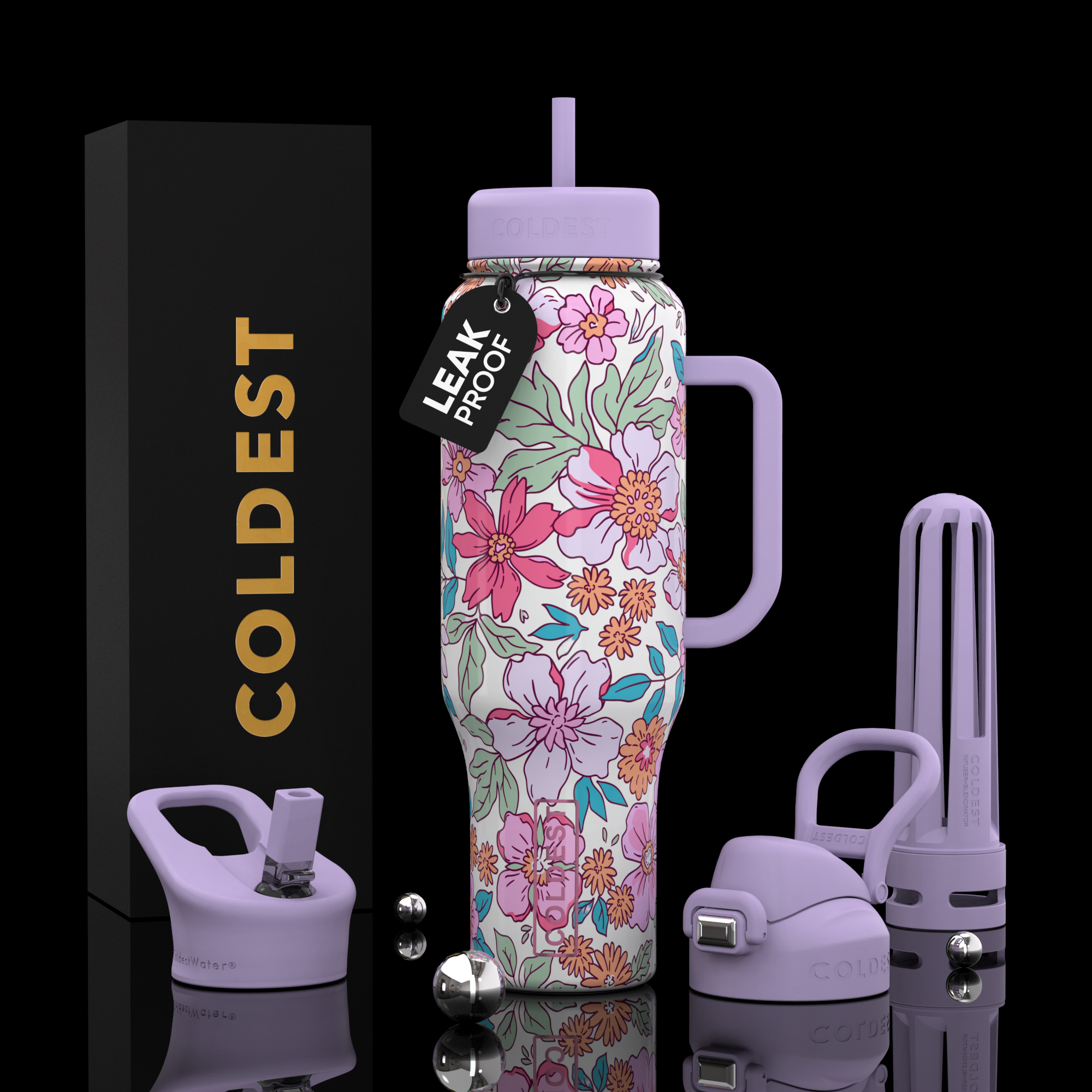 COLDEST 46oz Limitless Ultra v8 | Insulated Water Bottle with 3 Lids
