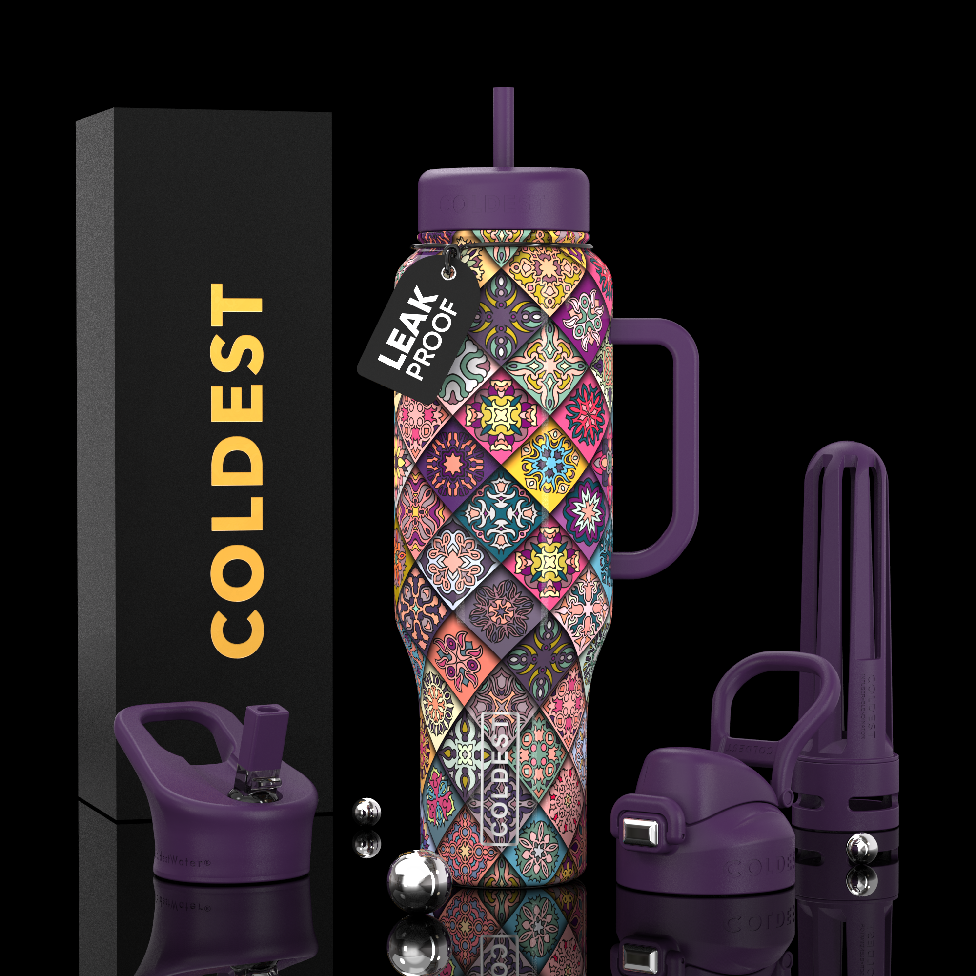 COLDEST 46oz Limitless Ultra v8 | Insulated Water Bottle with 3 Lids