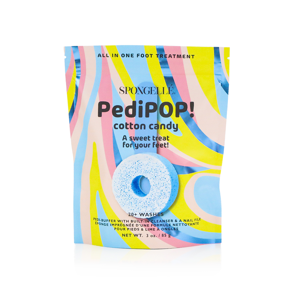 SpongeLLE PediPOP cotton candy foot treatment packaging on a white background