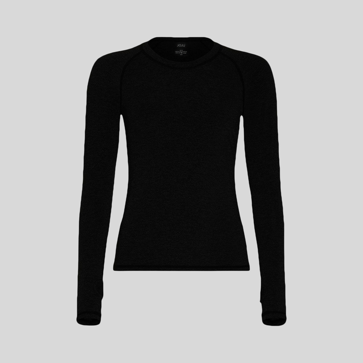 Black long-sleeve shirt on a light gray background