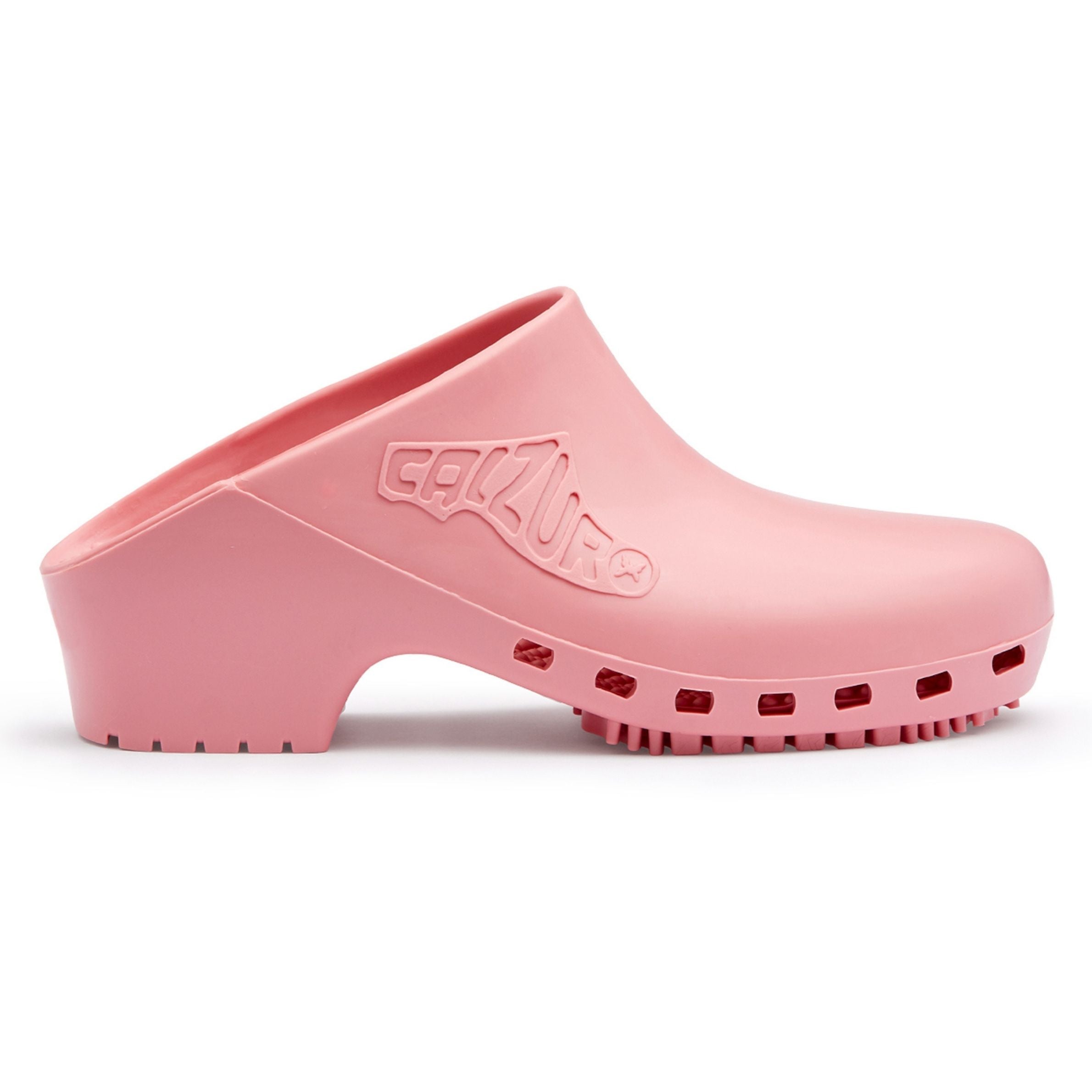 Pink clog shoe on a white background