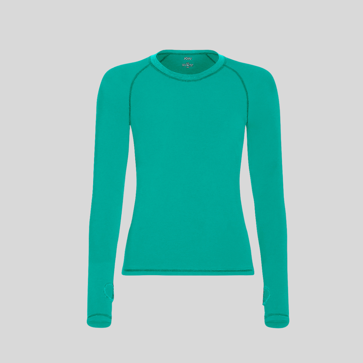 Green long-sleeve shirt on a gray background