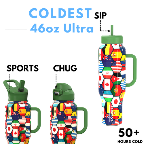 COLDEST 46oz Limitless Ultra v8 | Insulated Water Bottle with 3 Lids
