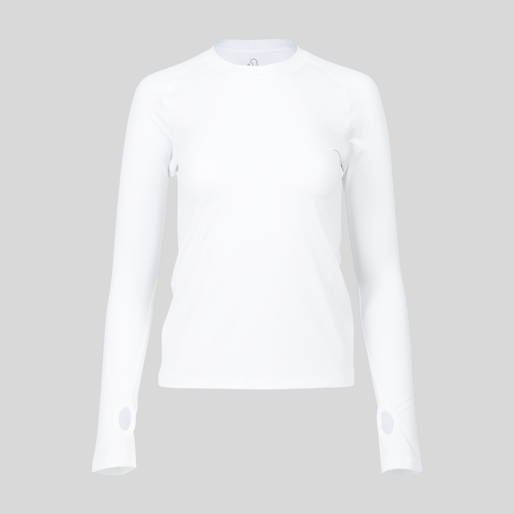 White long-sleeve shirt on a light gray background