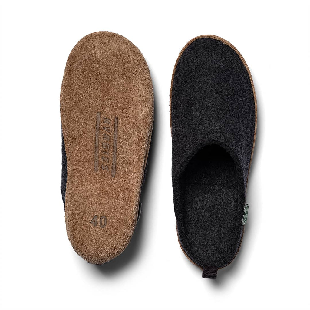 Brown and black slippers on a white background