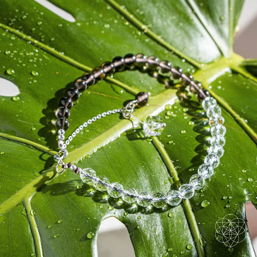 Energy Shield Anklet | Smoky Quartz & Clear Quartz Beaded Anklet